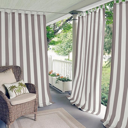 Elrene Home Fashions Highland Stripe Indoor/Outdoor Curtain Panel, 50 inches X 84 inches, Gray