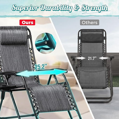 Homall Zero Gravity Chair - Adjustable Folding Lawn Chairs - Outdoor Gravity Reclining Lounge Chair with Pillows - Set of 2 (Double-Gray)