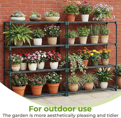 Ohuhu Plant Greenhouse Shelves 4 Tier 2 Pack Extra-Wide Stable Green House Shelving for Outdoor, 35x12x42 Inch Portable Rustproof Metal Shelf Plant Stand Rack Greenhouse Accessories