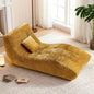 Chaise Lounge Chair with Curved Back, Modern Upholstered Recliner Sofa, Tufted Accent Lounger Comfortable Lazy Chair for Bedroom, Apartment (Yellow)