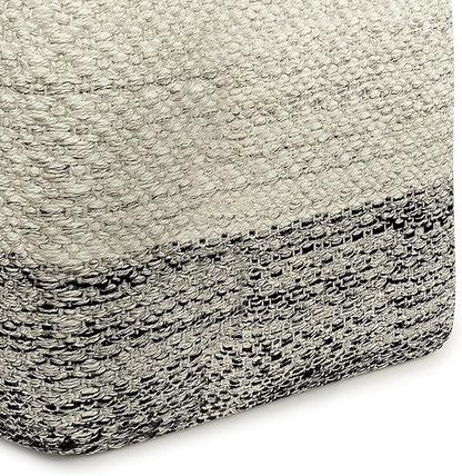 SIMPLIHOME Macie Square Pouf - 18 inch Wide Handcrafted PET Polyester Ottoman in Grey and White, Boho Indoor/Outdoor Footstool or Extra Seating for Living Room with Polystyrene Bead Filling, Assembled