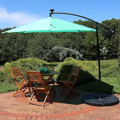 Sunnydaze 10' Solar Offset Patio Umbrella - Solar Cantilever Umbrella Outdoor with LED Lights - Polyester Shade, Air Vent, & Cross Base