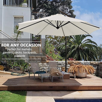 VECELO 10ft Offset Patio Umbrella, Cantilever Umbrella, Hanging Outdoor Umbrellas with 8 Ribs, Market Umbrella w/UV Protection Waterproof for Market/Backyard/Pool/Garden/Lawn, Handy Crank&Cross Base