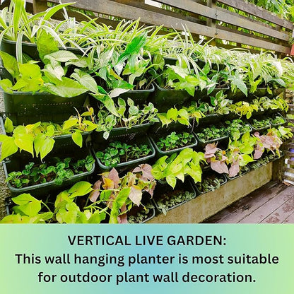 Maxona Vertical Garden Planter - 16 Pack, 13 inch Wall Mounted Planters for Patio Outdoor Decor, Home Green Plastic Balcony Pot, Plant Vegetable Fruit Herb Hanging Pocket Holder Flowerpot