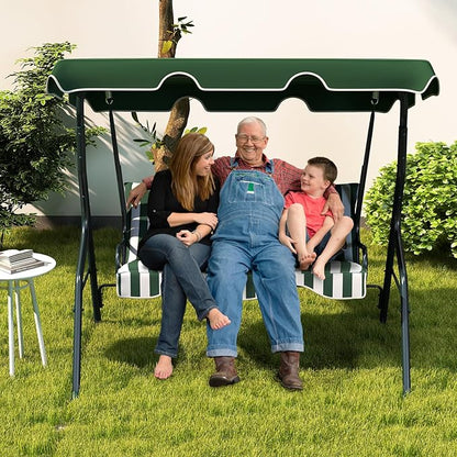 Tangkula 3 Person Porch Swing, Patio Swing with Removable Cushion & Powder-Coated Steel Frame, Outdoor Swing with Canopy for Porch, Backyard, Garden, Balcony (Green)