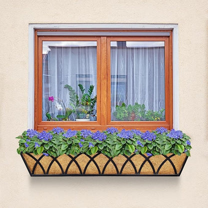 6pcs 30 Inch Window Deck with Coco Liner, 30" Window Boxes Horse Trough with Coconut Coir Liner, Metal Hanging Flower Planter Window Basket Deck Railing Planter Boxes for Outdoor Indoor Lawn
