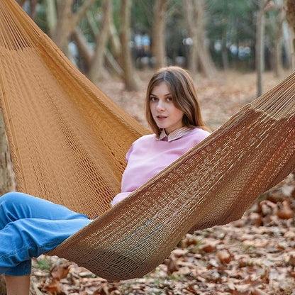 PNAEUT Handwoven Mayan Hammock, Thick Soft Rope Double Hammock for Outdoor Outside & Indoor, 600 lbs Capacity Heavy-Duty, Includes Tree Straps, Carabiners & Carrying Bag (Desert, X-Large)