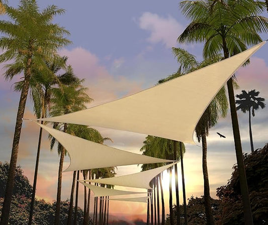 Amgo Custom Size 5' x 5' x 5' Beige Triangle Sun Shade Sail Order to Make Canopy Awning UPF50+ AGSLT, 95% UV Blockage, Water & Air Permeable, 200GSM Commercial Standard (We Customize)