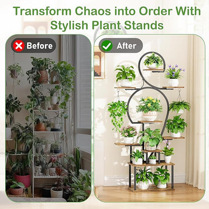 POZILAN Plant Stand Indoor with Grow Light - 9 Tiered 63" Tall Indoor Plant Shelf for Multiple Plants, Large Plant Shelf with Grow Light, Lighted Plant Stand for Indoor Plants