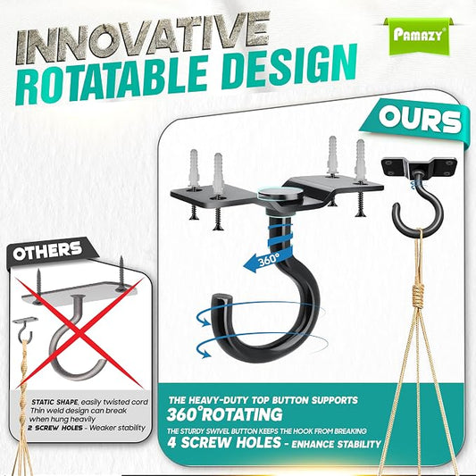 Outdoor Hanging Brackets, 8-Pack Black Steel Rotatable Ceiling Hooks