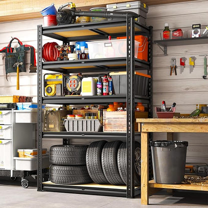 5 Tier Garage Shelving 2020LBS Storage Shelves,Adjustable Heavy Duty Metal Shelving Unit Utility Rack for Garage,Kitchen Pantry Shelf for Warehouse,Closet,Commercial,28" W x 12" D x 59.8" H,Black