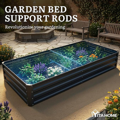 YITAHOME 6x3x1ft 2pcs Large Raised Garden Bed Kit, Galvanized Metal Planter Box with Gloves, Ground Nails, Support Rod, Outdoor Above Ground Planters for Plants Vegetables Flowers, Black
