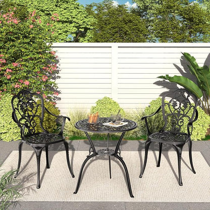 Patio Bistro Set of 2, Cast Aluminum, Outdoor Set w/Umbrella Hole, 3 Piece - Image 7