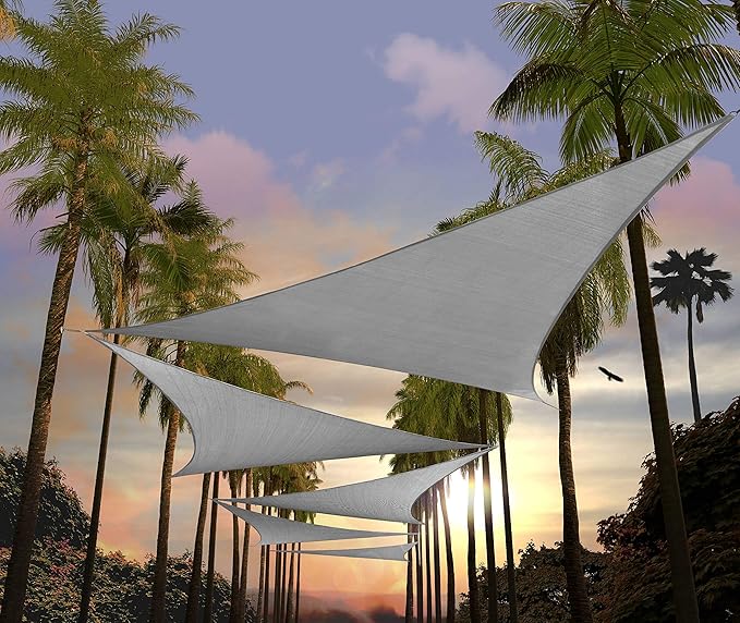 Amgo 24' x 24' x 24' Grey Triangle Sun Shade Sail Outdoor Canopy Awning UPF50+ AGTAPRT12, 95% UV Blockage, Water & Air Permeable, Commercial Standard Heavy Duty (We Make Custom Size)