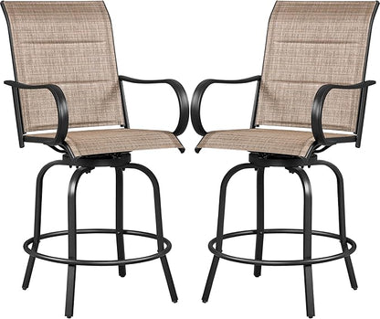 Yaheetech 2 Piece Patio Swivel Bar Stools Texteline Bistro Chairs with High Back/Armrest/Footrest, All Weather Padded Seating Outdoor Furniture Chairs for Outside, Lawn & Garden?Black/Brown