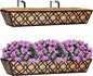 HFHOME 2 Pcs 30" Window Box Deck Railing Planter with Horse Trough Coco Liners, Black Metal Hanging Flower Planters Baskets for Indoor, Outdoor, Balcony, Porch, Fence, Patio, and Lawn
