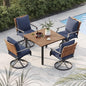 Grand patio 5-Piece Outdoor Dining Set, 4 Leather-Look Wicker Swivel Blue Patio Chairs & 1 Square Woodgrain Dining Table, Brown