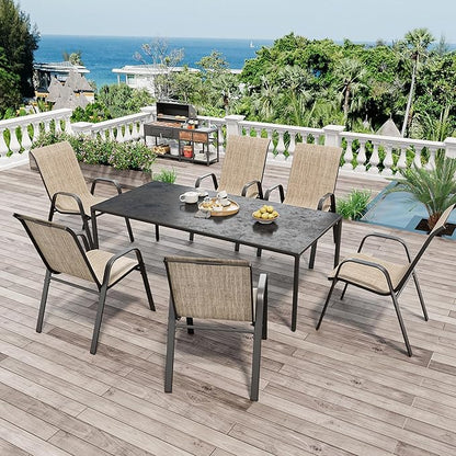 Patio Dining Chairs Set of 4 in Brown with Stackable Steel Frame