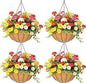 4 Pack 16 Inch Hanging Planters Outdoor Metal Hanging Flower Baskets with Coco Fiber Liners Chain Round Wire Plant Holder Hanging Flower Pots (Watermelon)