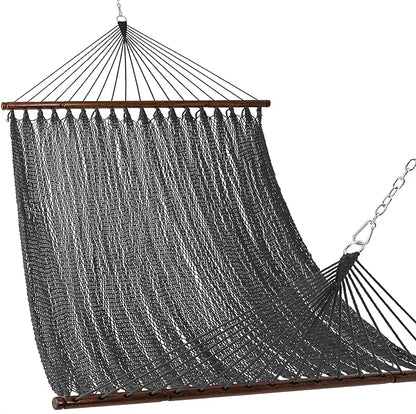 Lazy Daze Hammocks 10.5 FT Double 2 Person Caribbean Rope Hammock, Hand Woven Polyester Hammock with Spreader Bars, for Outside Outdoor Backyard Patio Poolside, 450 LBS Capacity, Gray