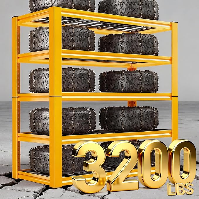 REIBII Garage Shelving Load 3200LBS, 5-Tier Storage Shelves, Adjustable Heavy Duty Metal Shelving Unit for Pantry, Basement, Warehouse, 72" H x 36" W x 16" D H, 3PC