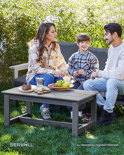 SERWALL HDPE Patio Conversation Set, 6-piece Sectional Outdoor Furniture Set, All Weather Outdoor Couch Set Patio Furniture Set for Deck, Lawn, Blue Frame with Grey Cushion