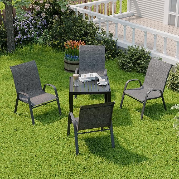 Patio Dining Chairs Set of 4, Dark Grey Metal Frame with 650D Fabric