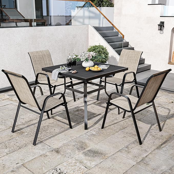 Patio Dining Chairs Set of 4 in Brown with Stackable Steel Frame