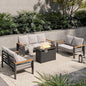 Aoxun Aluminum Outdoor Patio Furniture Set, 7 Seats Outdoor Sectional with Fire Pit Table, Patio Conversation Sets with Upgraded Armrests and Cushions for Backyard, Garden and Poolside（Grey）
