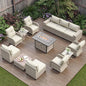 13-Piece Outdoor Patio Furniture Set with Rocking Swivel Chair, PE Wicker Rattan Sectional Sofa Patio Conversation Set with 55,000 BTU Fire Pit Table & Coffee Table, White