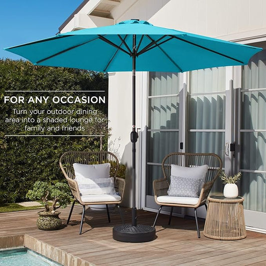 Outdoor Table Compatible Steel Polyester Market Patio Umbrella, 10ft