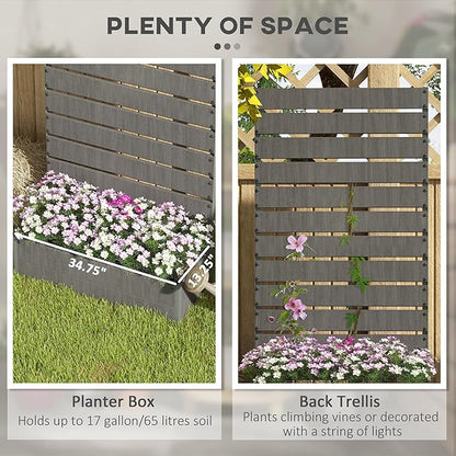 Outsunny Raised Garden Bed with Trellis for Climbing Plants, Planter Box with Self Draining Gap, Freestanding Trellis Planter for Outdoor, Patio, Deck, 35.75" x 15" x 70.75", Dark Gray