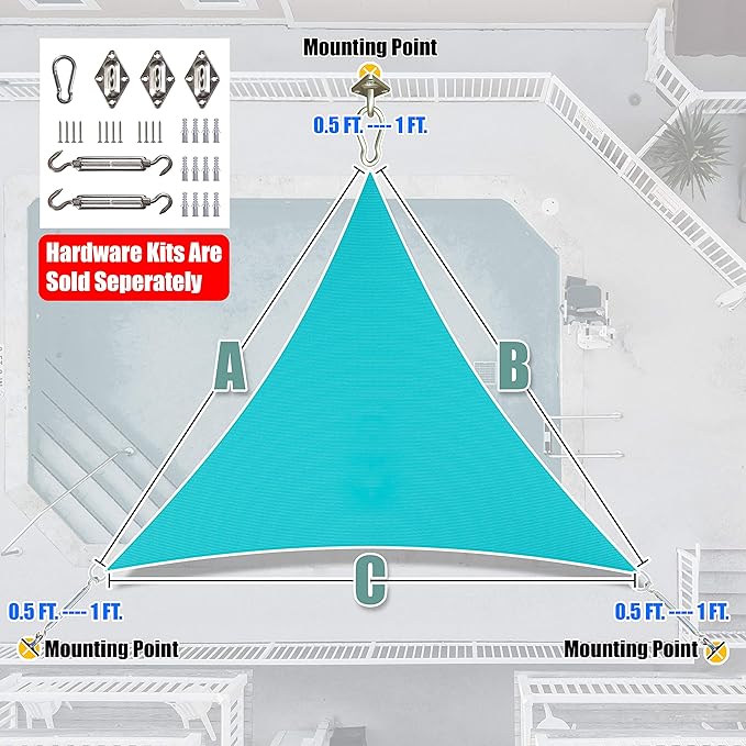 Amgo 8' x 8' x 8' Turquoise Triangle Sun Shade Sail Outdoor Canopy Awning UPF50+ AGTAPRT12, 95% UV Blockage, Water & Air Permeable, Commercial Standard Heavy Duty (We Make Custom Size)