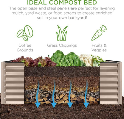 Best Choice Products 8x4x2ft Outdoor Metal Raised Garden Bed, Deep Root Planter Box for Vegetables, Herbs & Flowers, 478-Gallon Capacity, 100% Non Toxic Materials - Taupe