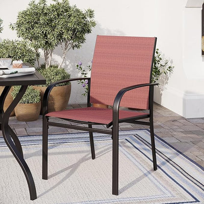 Patio Dining Set for 8, 60" x 60" Square Metal Table with Umbrella Hole, 8 x Stable Dining Chairs, Outdoor Table and Chairs Set for Lawn Backyard and Deck, Red