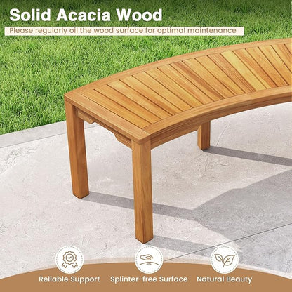 Tangkula Outdoor Curved Bench, Acacia Wood Fire Pit Bench w/Slatted Seat, Patio Backless 2-Person Seating for Porch, Yard, Garden, 800 LBS Max Load, Oil Painted (1, 45")