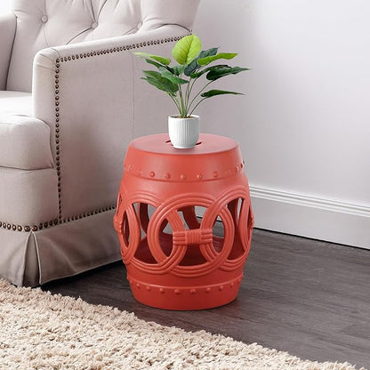 Decorative Garden Stool, Matte Coral Ceramic Plant Stand, 16 Inch