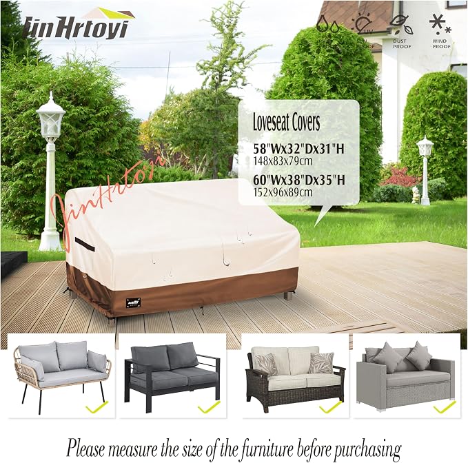 Sofa Cover for Patio Loveseat, Waterproof Polyester, Beige and Brown