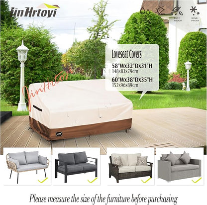Sofa Cover for Patio Loveseat, Waterproof Polyester, Beige and Brown