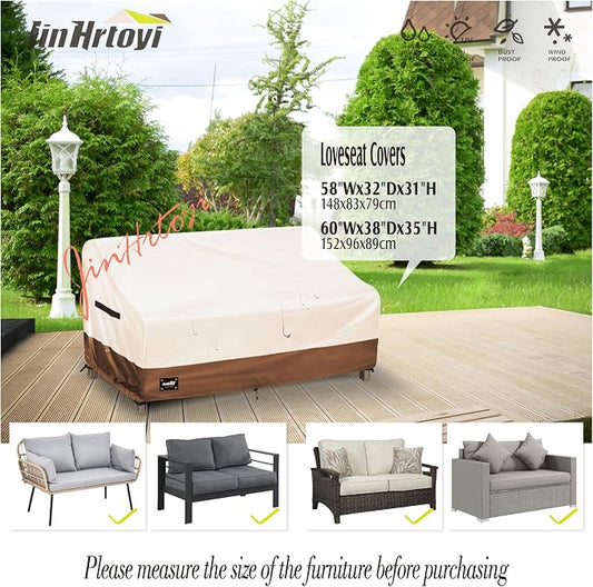 Sofa Cover for Patio Loveseat, Waterproof Polyester, Beige and Brown