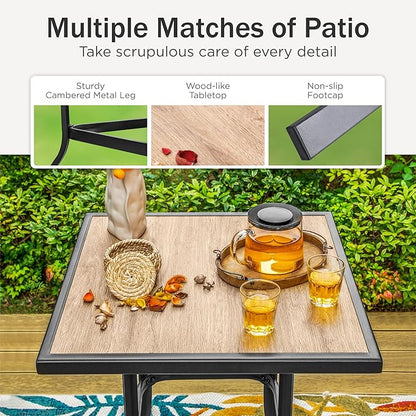 PHI VILLA Patio Bar Table, Outdoor Bar Height Bistro Table with Wooden-Like Table Top & Metal Frame, Brown