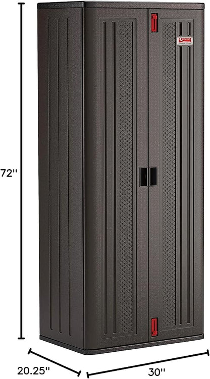 Suncast 19 Cubic Ft. Heavy-Duty Resin Cabinet with Lockable Handles, Multi-Wall Construction, and Metal-Reinforced Shelves for Basement, Utility Room and Garage Storage, Black, Made in the USA