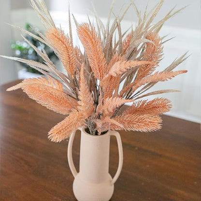 7 PCS Artificial Stems Fake Plants for Spring Summer Decor, 26 in Fake Leaves Greenery Branches Orange Silk Flowers Faux Foliage DIY Stems for Vase Home Kitchen Farmhouse Indoor Table Centerpiece