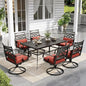 Sophia and William Swivel Patio Dining Set for 6, Outdoor Table and Chairs, Removable Red Seat Cushions, 60" Black Patio Dining Table,Red