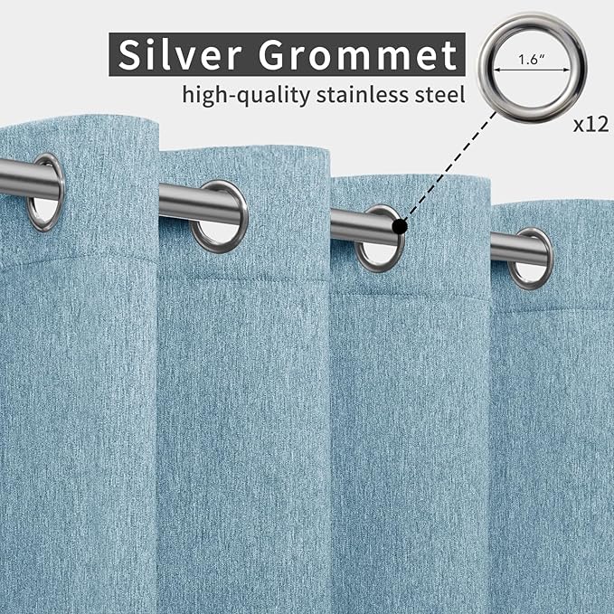 Easy-Going Linen Look Outdoor Curtains Waterproof Windproof Porch Curtains, Soft Thicken Outdoor Privacy Curtains for Patio, Gazebo, Grommet Top and Tab Bottom Drape, 1 Panel, 110x108 inch, Sky Blue