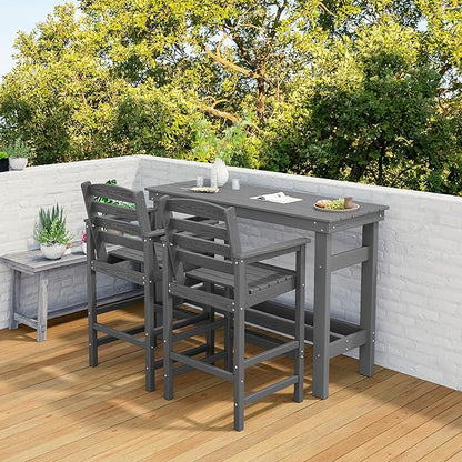 SERWALL Outdoor Bar Set with 9ft Umbrella, All-Weather HDPE Patio Bar Chairs and Table, Outdoor Furniture Set for Poolside, Backyard, Garden - Grey