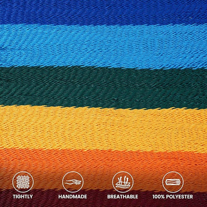 Lazy Daze Hammocks 10.5 FT Double 2 Person Caribbean Rope Hammock, Hand Woven Polyester Hammock with Spreader Bars, for Outside Outdoor Backyard Patio Poolside, 450 LBS Capacity, Rainbow