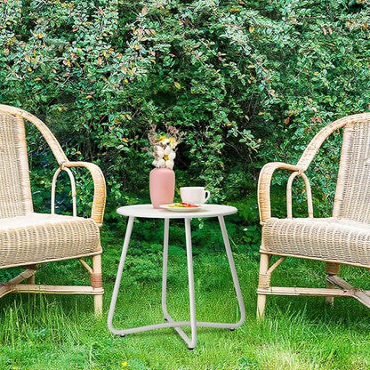 danpinera Outdoor Side Tables with Flower Cut Outs, Weather Resistant Steel Patio Side Table, Small Round Outdoor End Table Metal Side Table for Patio Yard Balcony Garden White