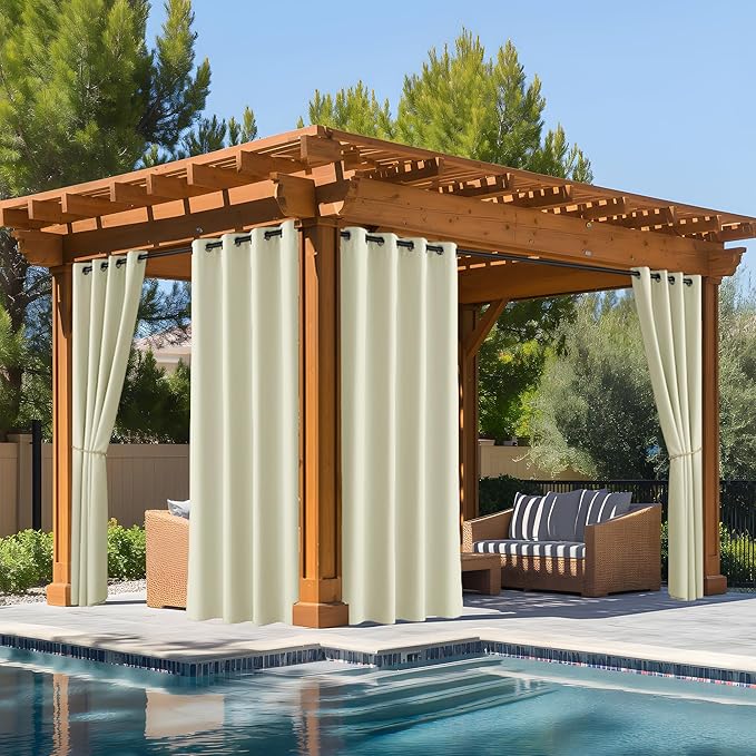 NICETOWN Fade Resistant Outdoor Patio Curtains Waterproof 2 Panels, Xenon Arc Tested Grade 4 Fade Proof, W52xL84 in Thermal Insulated UV Protection Drapes for Sunroom & Pergolas, Light Beige