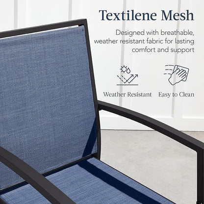 Best Choice Products Outdoor Bar Stools Set of 2, Bar Height, Patio Furniture, All Weather Mesh Design w/Armrest - Black/Navy